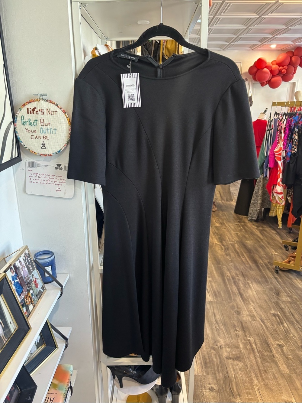 Lafayette New York Classic Black Short-Sleeve dress with asymmetrical bottom